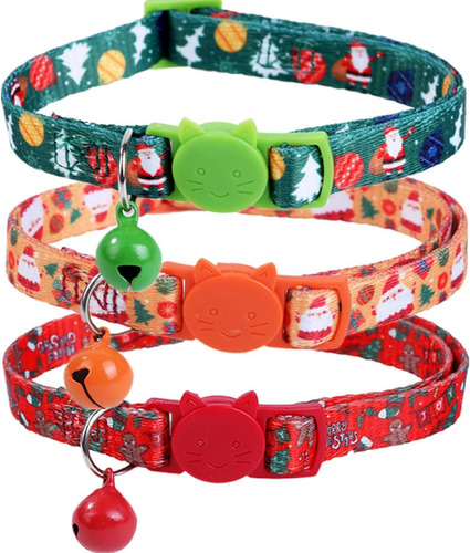 Juego De 3 Collares Navideños Para Gatos Con Campana