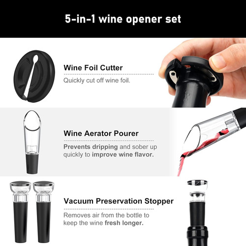 Cokunst Set Abridor De Vino Eléctrico De Regalo, Recargab...
