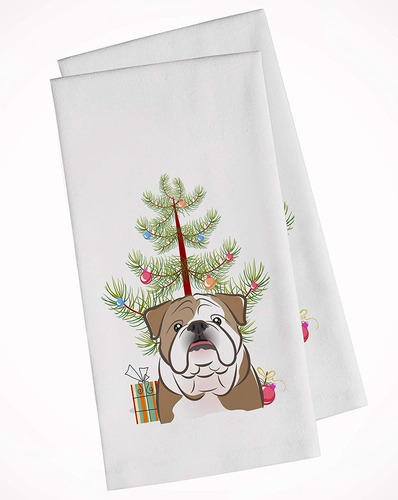 Árbol De Navidad Y Bulldog Inglés Juego De 2 Paños D...