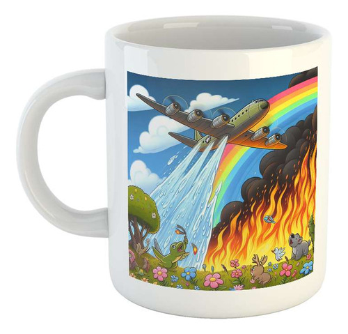 Taza Ceramica Avion Apagando Fuego Fire Bomberos Vida