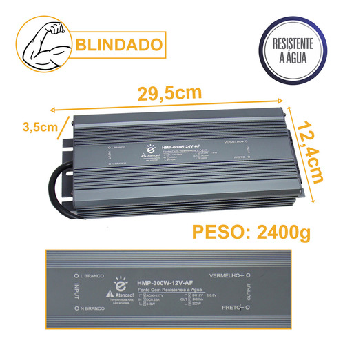 Fonte Embralumi 24v Blindada Ip67 600w 25a 2 Anos