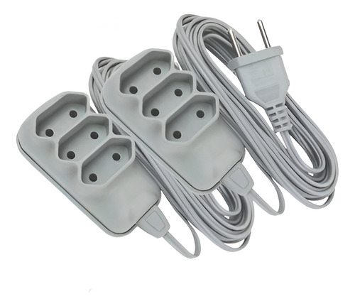 Kit 2 Extensão Elétrica 3 Tomadas 2 Plug 127/220V 3 Metros