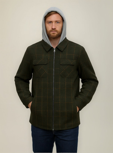 Chamarra Hombre Tipo Camisola A Cuadros Gorro Premium Sakers