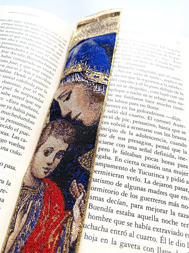 Separador De Libros Religiosos - La Virgen Y El Niño - Azul