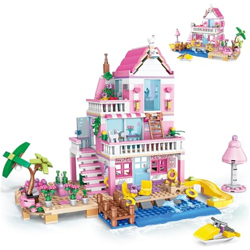 Pink Girls Seaside Beach Villa Friends Building Set Compatib