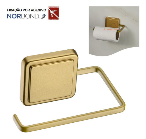 Porta Papel Higiênico Banheiro Adesivo Dupla Face - Dourado