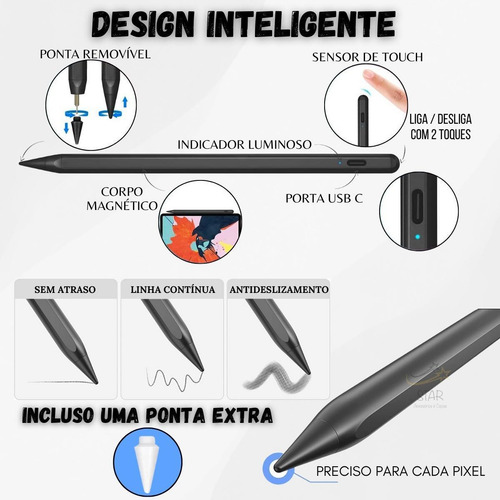 Caneta Stylus C Para Xiaomi Redmi Pad Se Preto