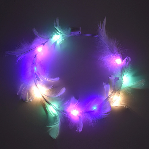 Vincha Tiara Corona Plumas Led X6 Hippie Cotillon Luminoso Luz Multicolor