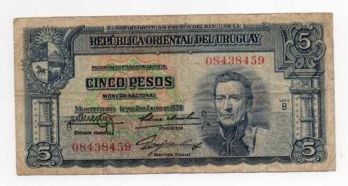 Gh Billete Uruguay Serie  B  Banco Republica Año 1939 !!!