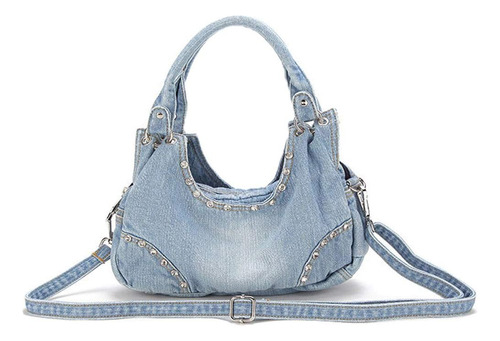 Donalworld Mujeres Lindo Flor Jeans Denim Tote Bolsos Ltblue