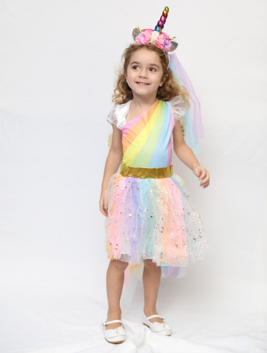 Imagem 6 de 10 de Vestido Fantasia Unicórnio P/ Festa Infantil + Chifre + Asas