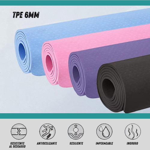 Kit Dual Yoga Mat Tpe 6mm + Esferodinamia + Bloques Pilates Celeste