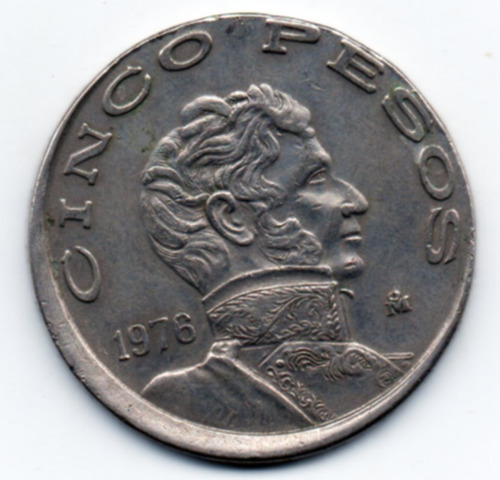 5 Pesos 1976  Moneda Vicente Guerrero Con Error (error 7 )