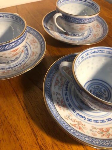 Juego De 3 Tazas De Cafe Con Plato De Porcelana China