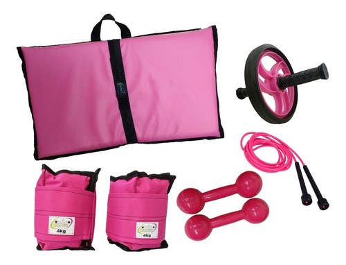 Kit Colchonete + Caneleira 4kg +halter 2kg + Corda + Roda 