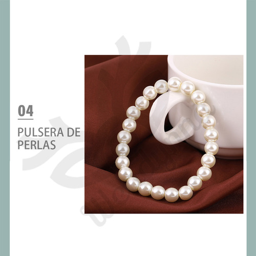 Sjx 4pcs Conjunto Collar Pulsera Aretes Perla Moda Joyería