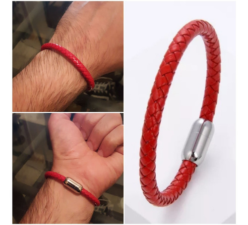 Pulsera Hombre Mujer Cuero Rojo Energias Y  Proteccion!!