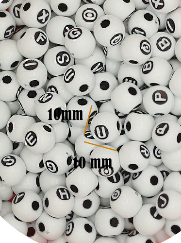 Acrílico Letra Bola 10mm 100gr/100pzs Para Pulseras Abecedar Negro 1 Cm 1 Cm