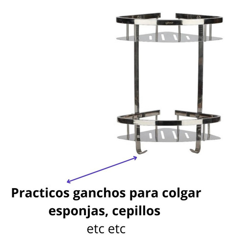 Imagen 6 de 10 de Estante Baño Doble Esquinero Organizador Ducha Ac Inox 304