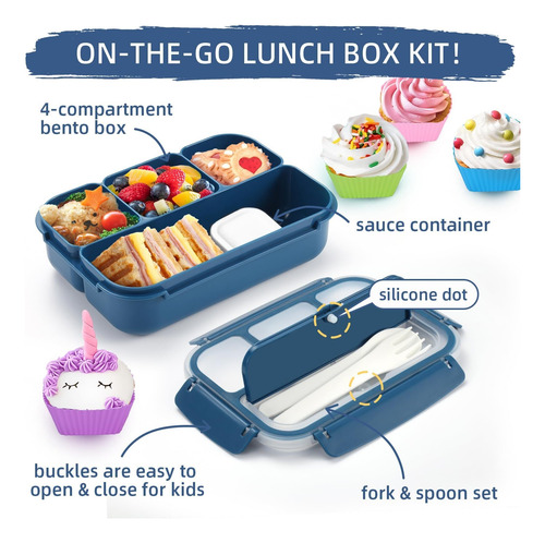 Lancheira Bento Com 4 Compartimentos, Recipiente Para Molho