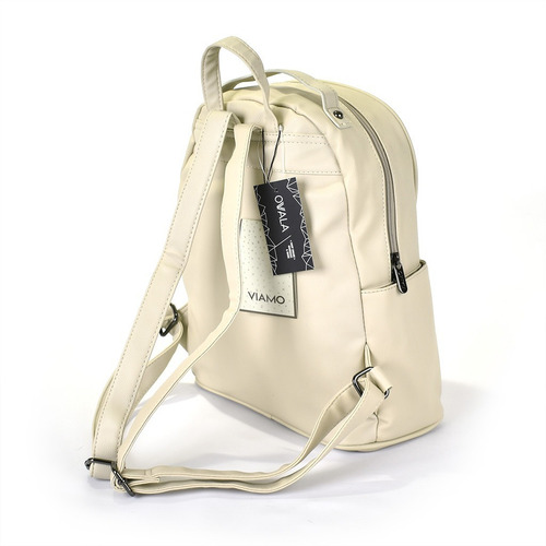 Imagen 6 de 6 de Mochila Cuero Sintetico Mujer Urbana Grande Viamo Beige Dama