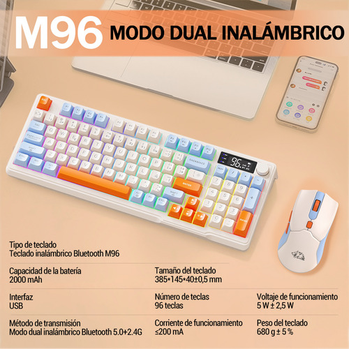 Kits Teclado Y Mouse Free Wolf T96 Rgb Español Con Pantalla Mouse Arándano Teclado Arándano