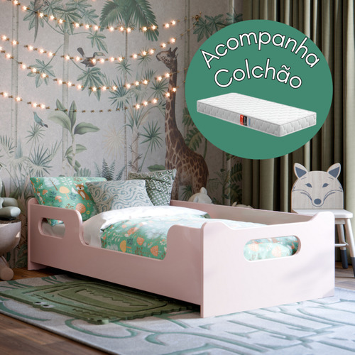 Mini Cama Infantil Para Quarto Com Grade Lateral E Colchão