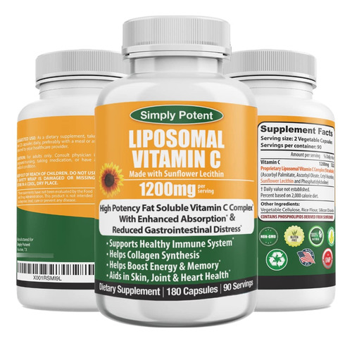 Vitamina C Liposomal De 1200 Mg, 180 Capsulas Vit C, Supleme