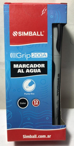 Marcador Al Agua 200a Grip Simball Negro Caja X12 Uni Srj