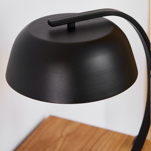 Lampara De Mesa Velador En Hierro Estilo Industrial. Estructura Negro Pantalla Beige