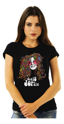 Polera Mujer Janis Joplin Face Art Vintage Logo Rock Impresi