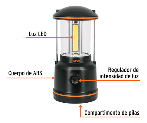 Linterna Led Campamento Tipo Farol Pilas 3 D 10760 Negro