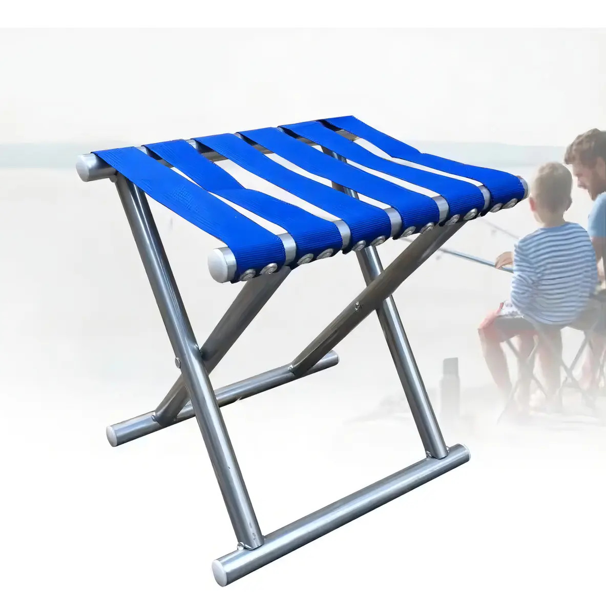 Banqueta Idea Banquinho Azul 120kg Dobrável Para Camping e Pesca