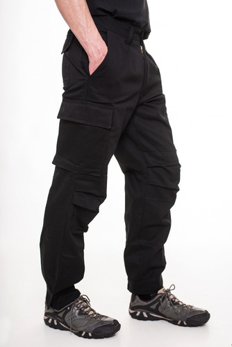 Pantalón Hombre Cargo  Negro 6 Bolsillos Laser Rock