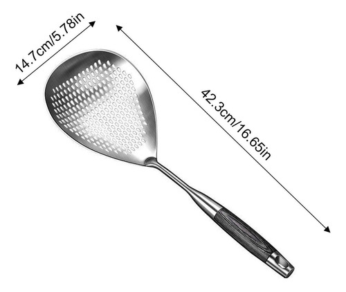 . Filtro De Cuchara Desnatadora De Metal Con Gancho, Madera