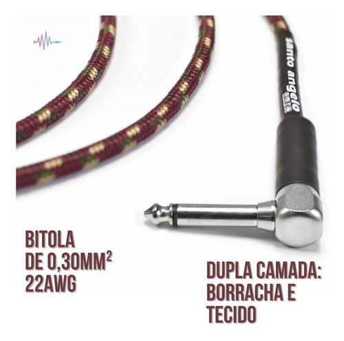 Cabo Guitarra Violão Santo Ângelo Textil 3,05 Metros Plug L