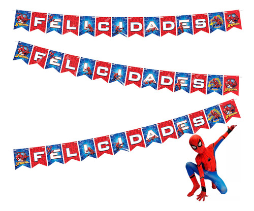 Banderín Felicidades Spiderman Artículo Fiesta 3.5mts Spi0h1