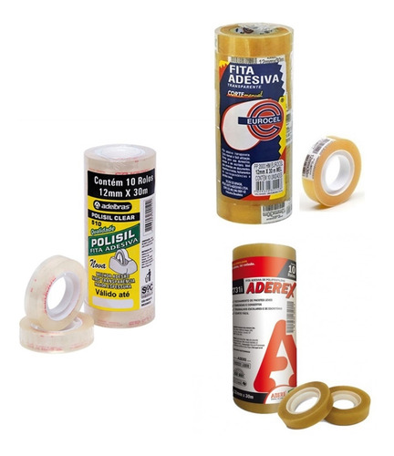 Pacote Com 10 Fita Adesiva Durex Transparente 12mm X 30m