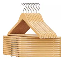 Comprar Perchas De Madera Jazak \u002F Pack X 10 \u002F Madera Lustrada Y Barnizada \u002F Gancho Metálico \u002F Color Natural \u002F 1ra Calidad \u002F Adultos \u002F Oficinas Locales Vestidores Pantalones Vestidos Camisas Camperas Tapados