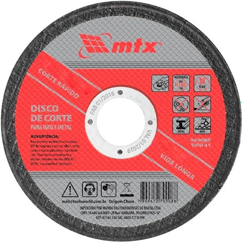 Disco De Corte Para Inox E Metal 115 X 1.6 X 22 Mm