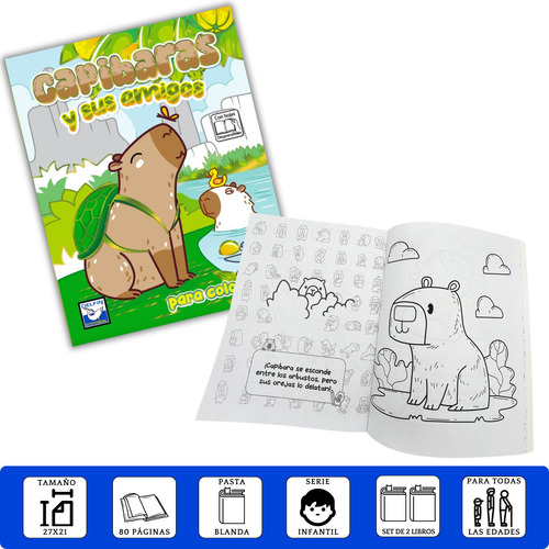 Set 2 Libros Para Colorear Pasta Blanda Labubus Y Capibaras