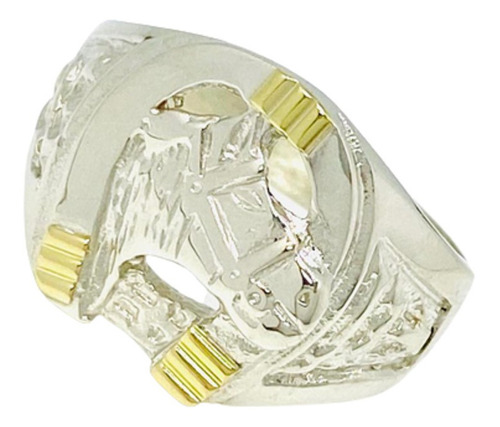 Anillo Herradura Con Caballo Plata Y Oro Ao 305