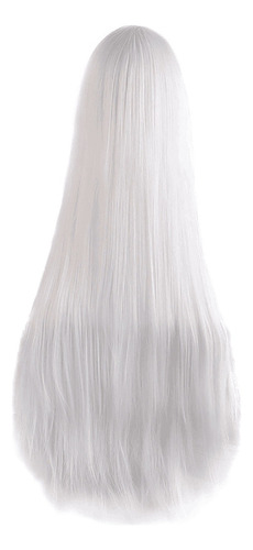 Cos Peluca Universal Negro Blanco Largo Lacio Estilo De Pelo