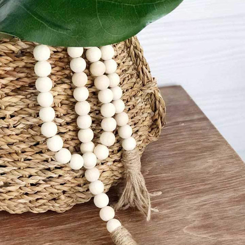 Guirnalda De Madera Con Cuentas Y Borla, Decoración Rústica