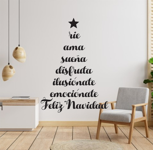 Vinilo Navidad Árbol Ríe Ama 30x25 Para Pared, Vidriera