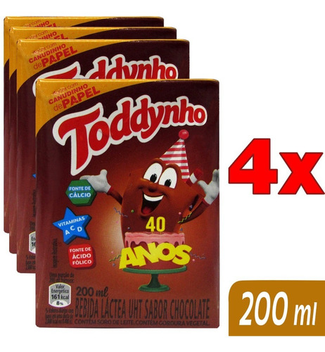 Kit Com 4 Caixas 200ml Bebida Lactea Uht Chocolate Toddynho