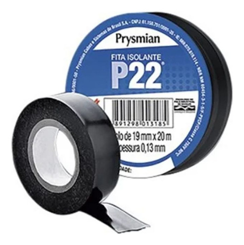 Kit 10 Fita Isolante P22 20 Metros Prysmian Preto
