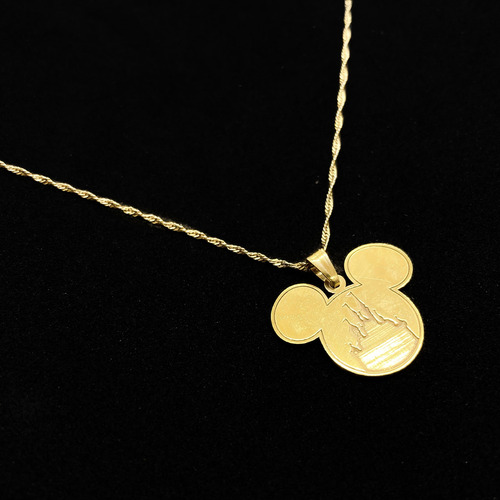Cadena Y Dije Disney Mickey Mouse Castillo Oro 18k Oro 18k 55 Cm