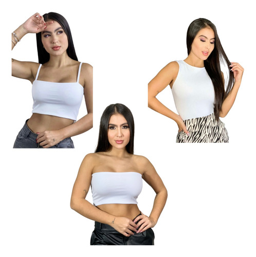 X3 Blusas, 1 Un Body Basico Y Dos 2 Crop Tops De Mujer Licra