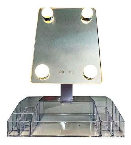 Espejo Con Luz Led Giratorio 360° Con Porta Cosméticos